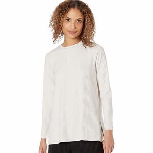 Eileen Fisher Textured Stretch Rib Crew Neck Tunic top high low size medium